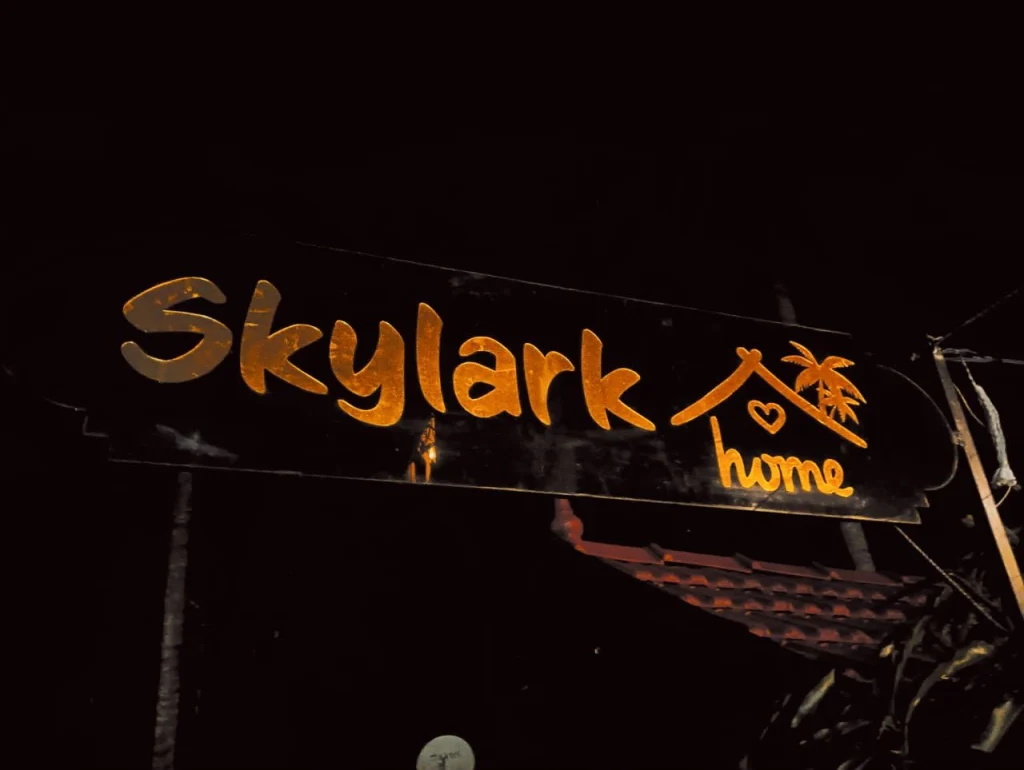 The illuminated Skylark Home sign