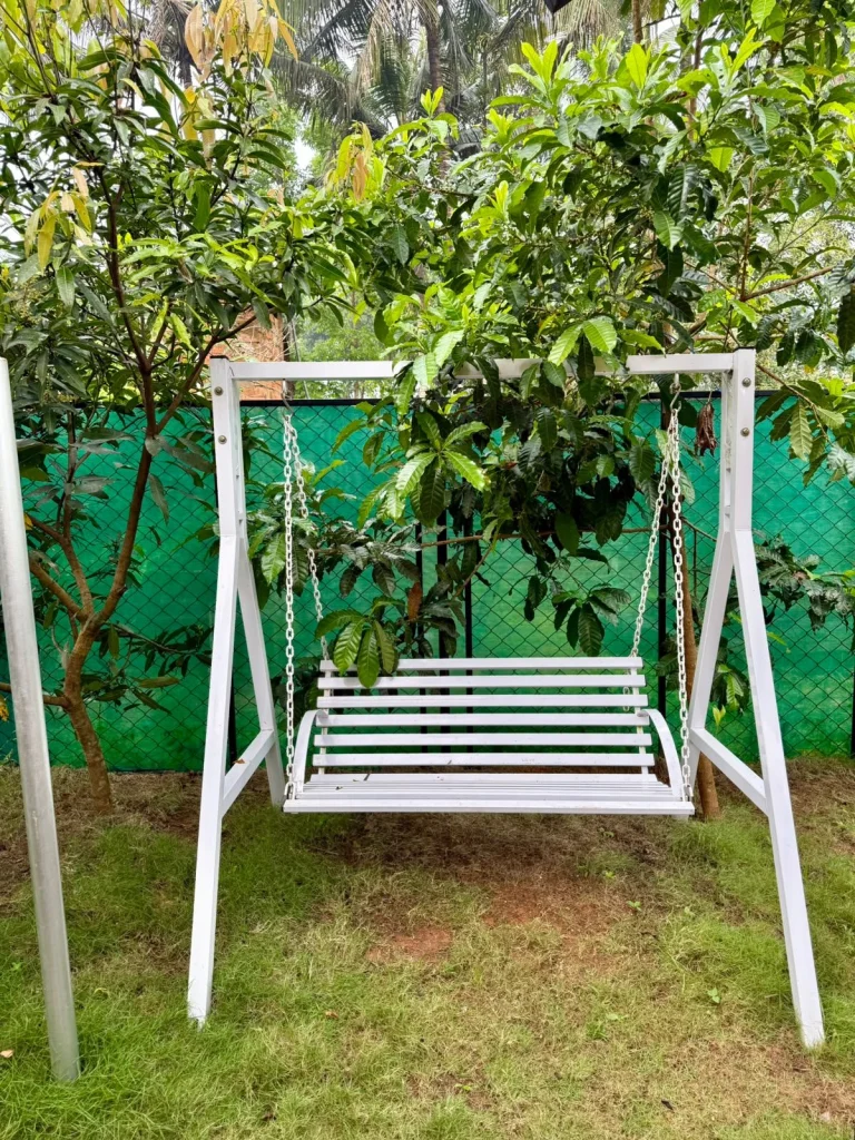 The garden swing on the lawn